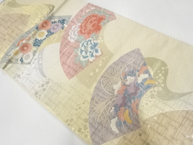 JAPANESE KIMONO / VINTAGE FUKURO OBI / WOVEN PEONY & AUTUMN FLOWERS